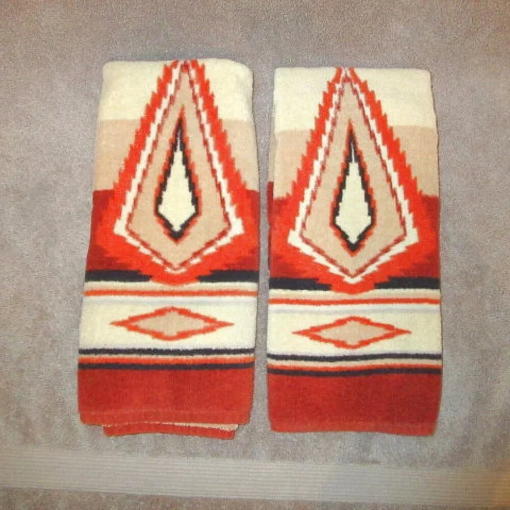 Vtg Hilasal Hand Towels Set Of 2 Soft Cotton Aztec Southwestern Hippie Boho 1